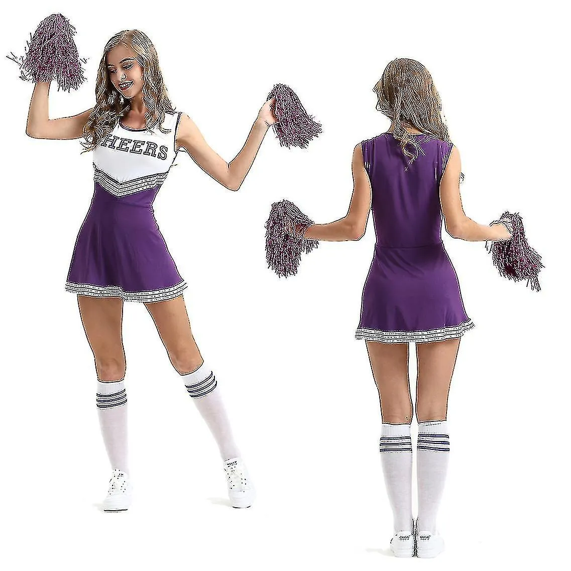 Uniformes de porristas para mujeres Traje de porrista adulta con pompones para juegos deportivos de fiesta de disfraces
