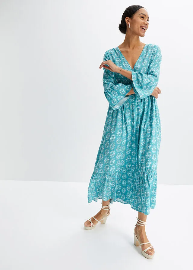 VESTIDO CON ASPECTO DE CRAFTáN AZULTURQUESA ESTAMPADO