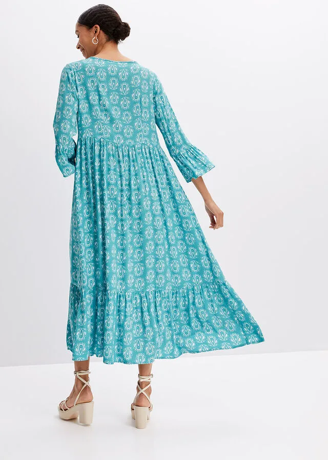 VESTIDO CON ASPECTO DE CRAFTáN AZULTURQUESA ESTAMPADO