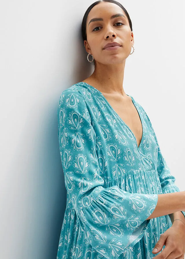 VESTIDO CON ASPECTO DE CRAFTáN AZULTURQUESA ESTAMPADO
