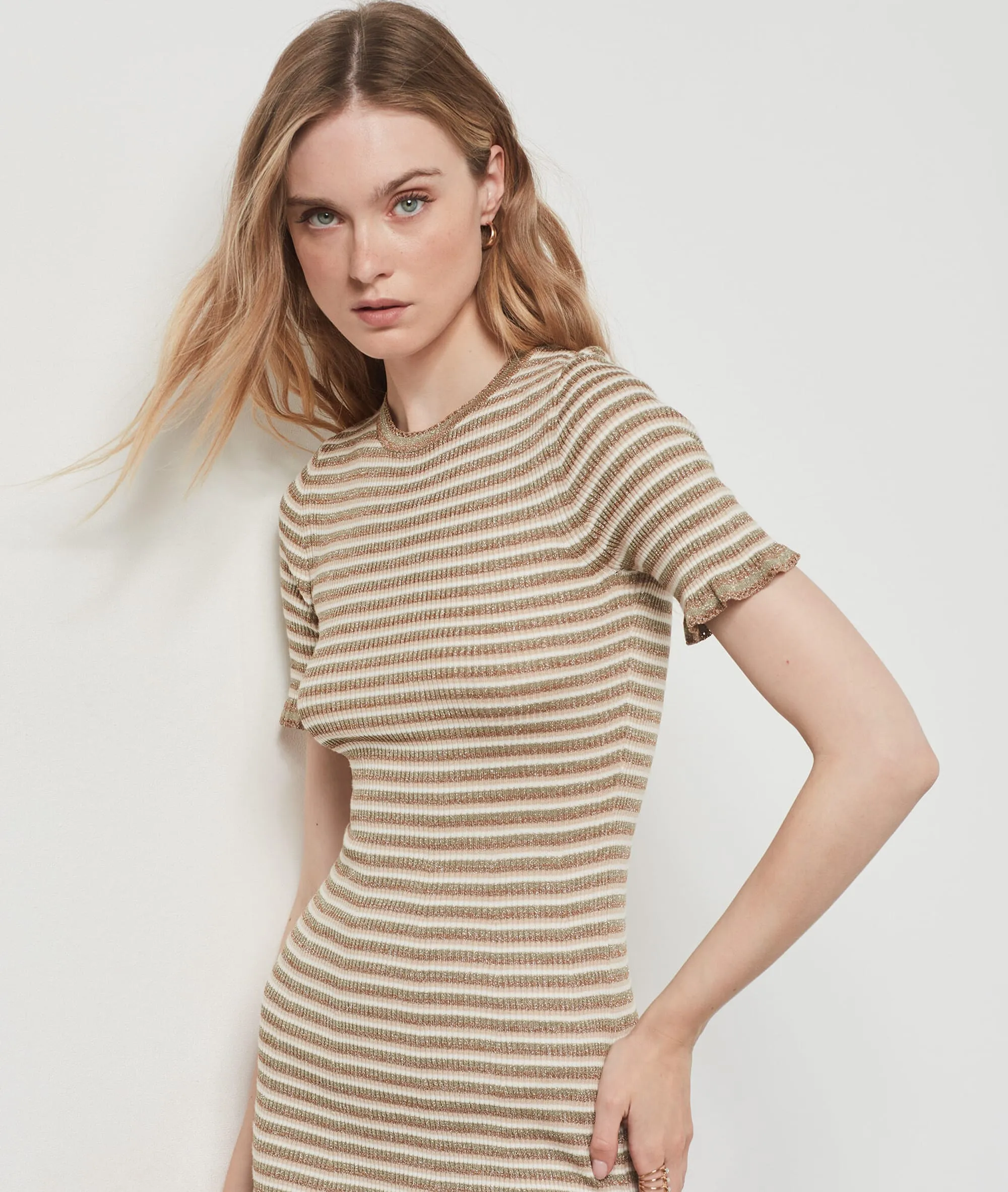 VESTIDO DE PUNTO ESTAMPADO DE RAYAS CANNELLE ANIS  ETAM