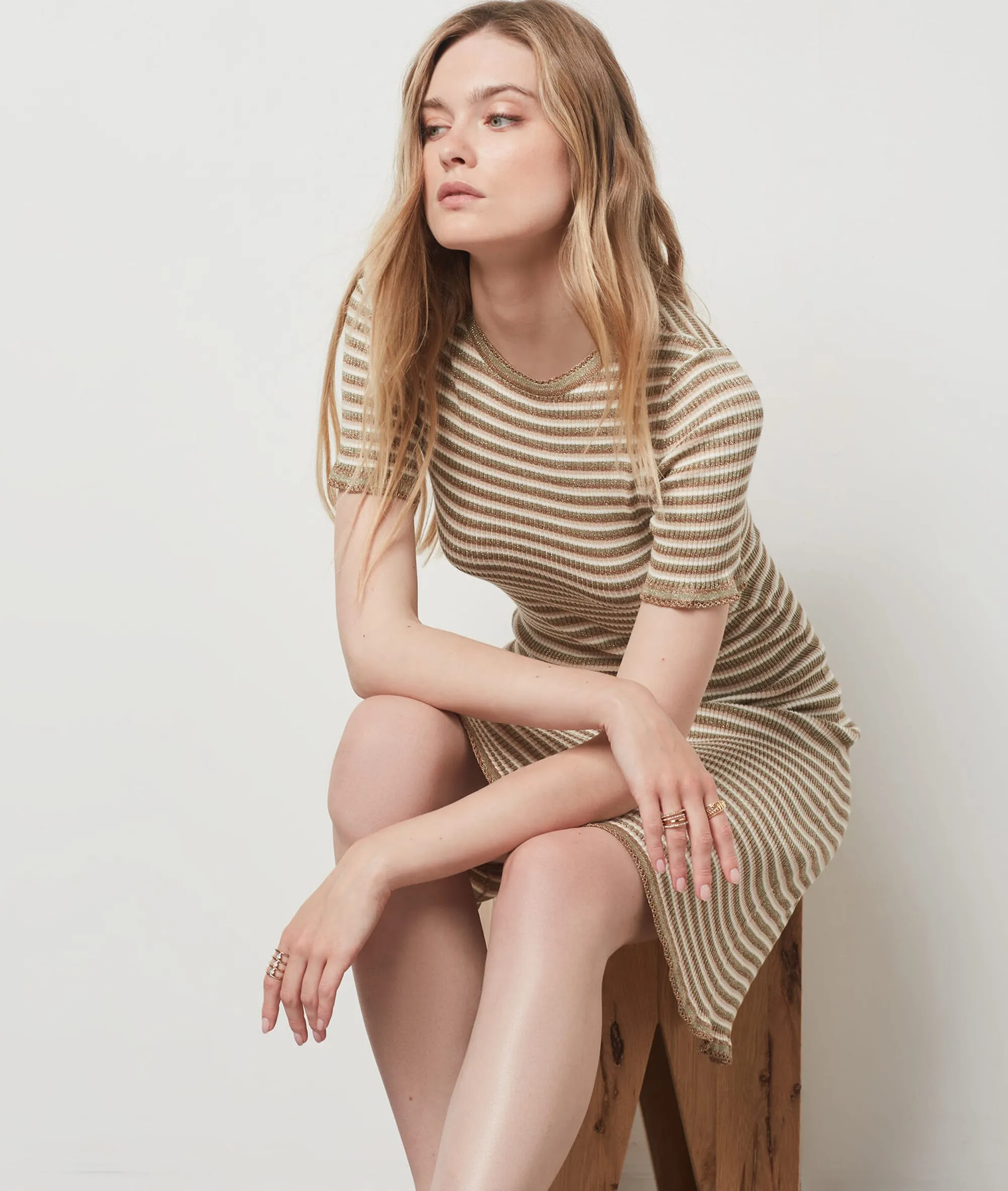 VESTIDO DE PUNTO ESTAMPADO DE RAYAS CANNELLE ANIS  ETAM