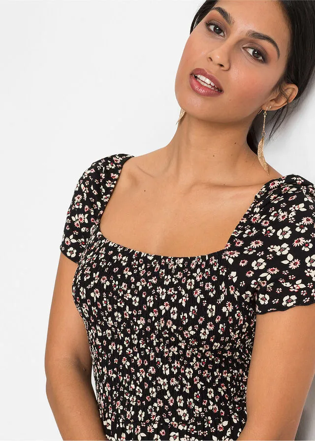 VESTIDO LARGO ESTAMPADO DE VISCOSA SOSTENIBLE NEGROBLANCO LANA DE FLORES