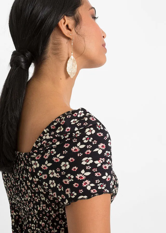 VESTIDO LARGO ESTAMPADO DE VISCOSA SOSTENIBLE NEGROBLANCO LANA DE FLORES