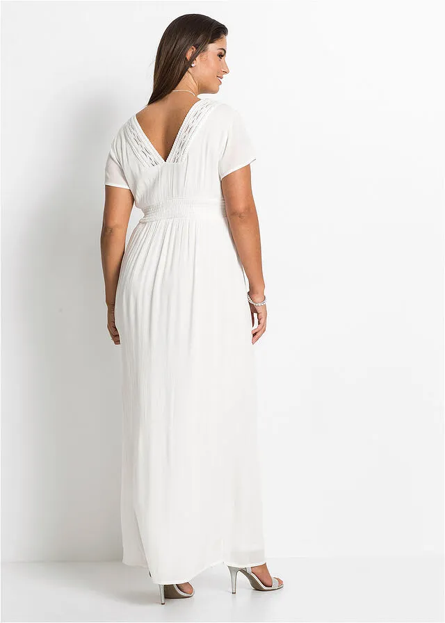 Vestido largo veraniego con encaje Blanco lana