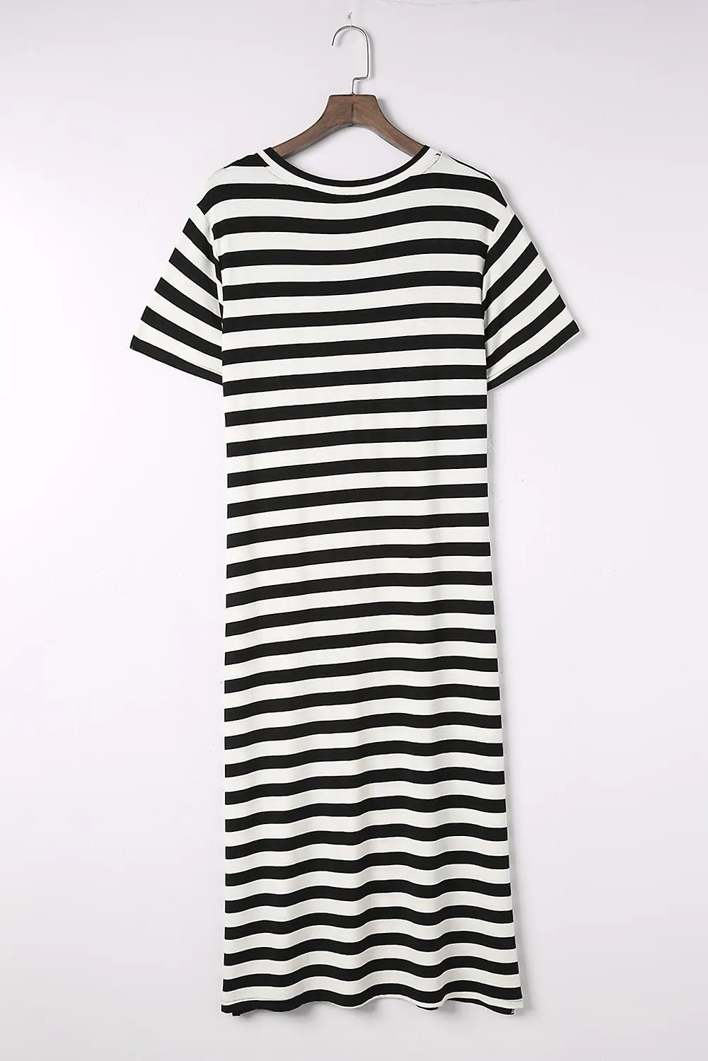 Vestido Maxi de Cuello V con estampado de rayas negras para mujer con divisiones laterales