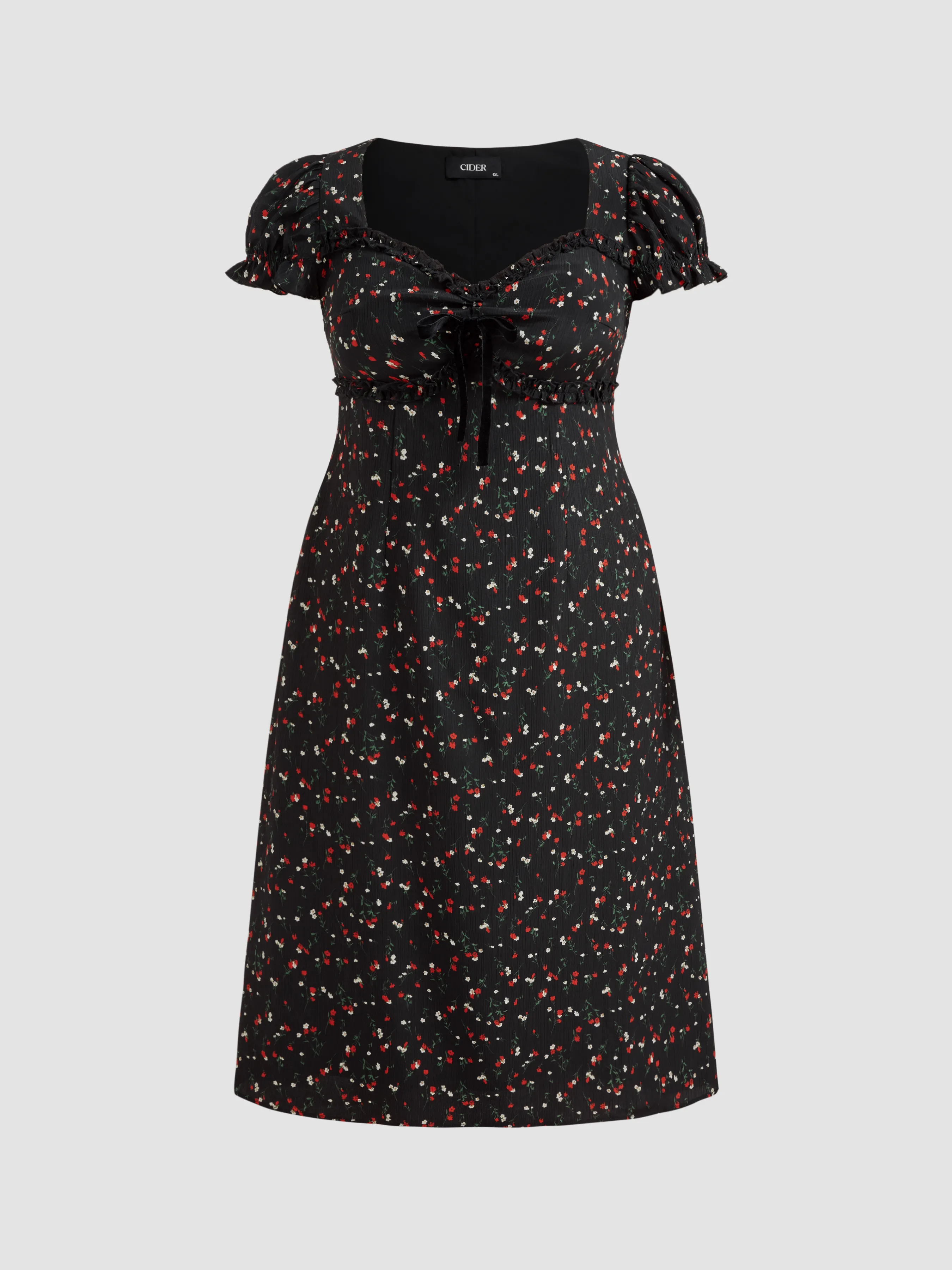 Vestido Midi de Manga Abullonada con Lazo y Estampado Floral para Curvy