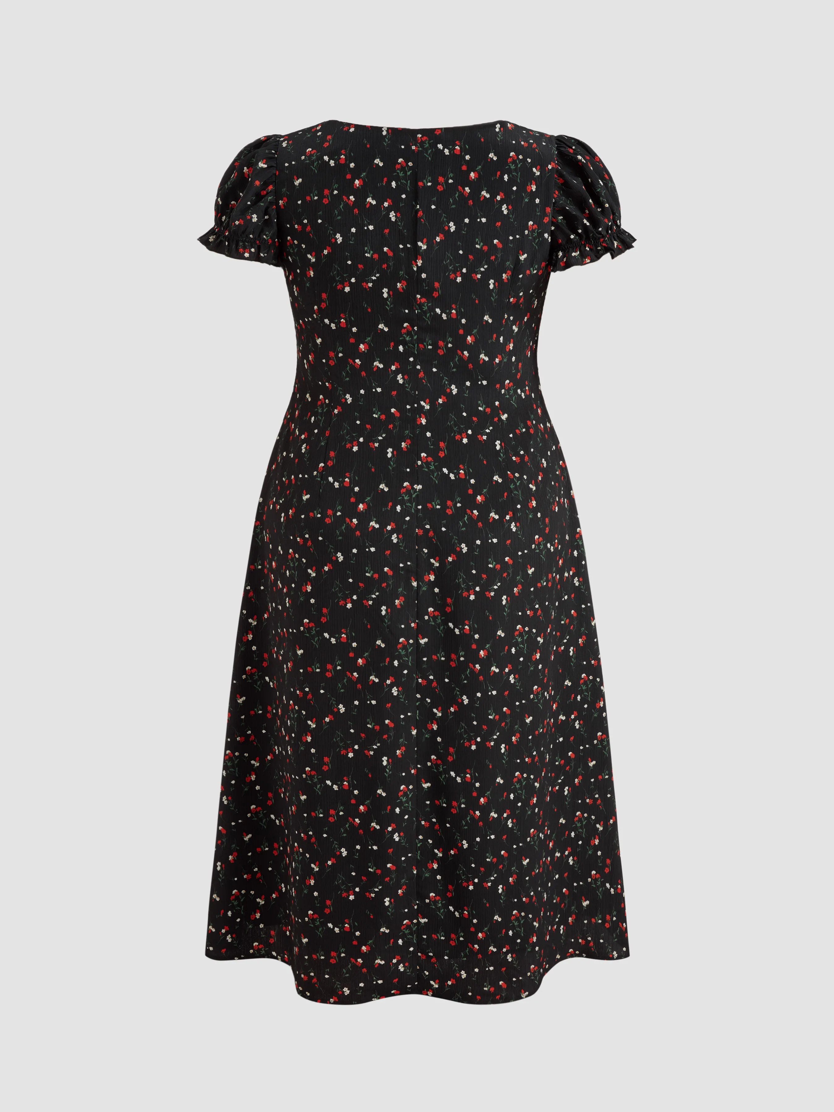 Vestido Midi de Manga Abullonada con Lazo y Estampado Floral para Curvy