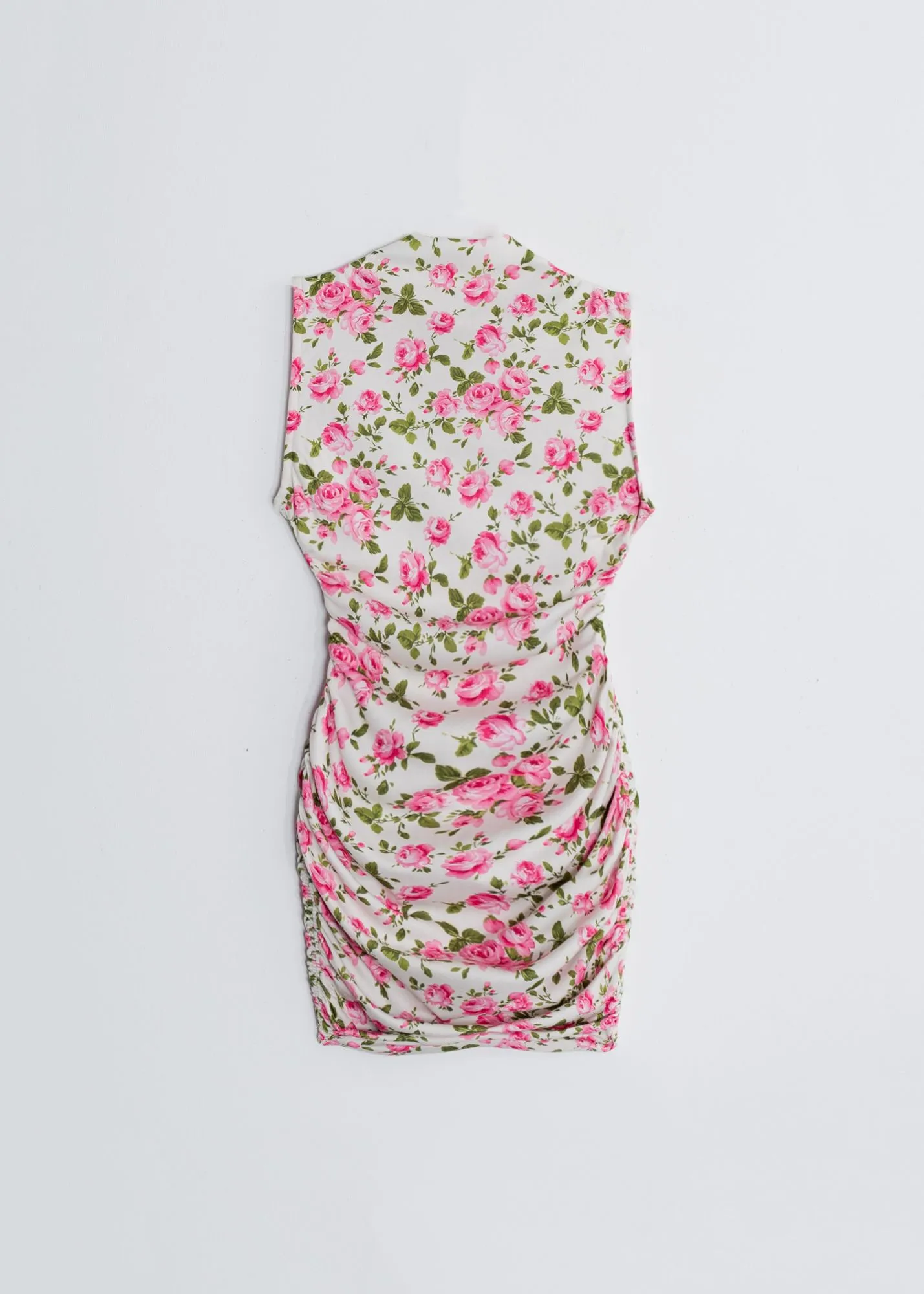 Vestido mini estampado floral tejido drapeado para mujer