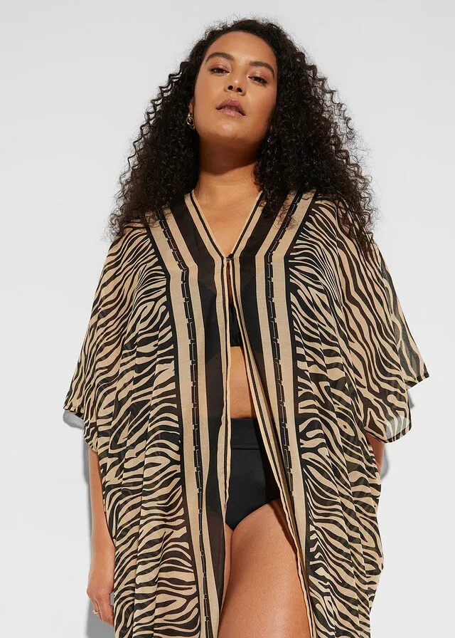 VESTIDO NEGROBEIGE CON ESTAMPADO DE CEBRA