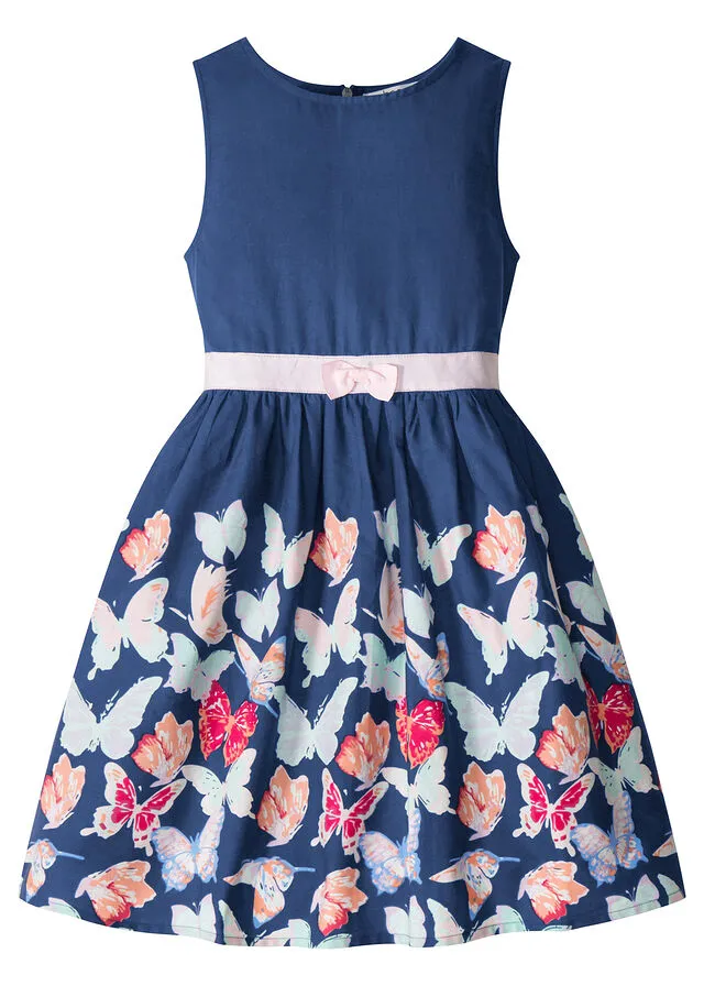 Vestido para niñas con estampado de mariposas Azul oscuro estampado