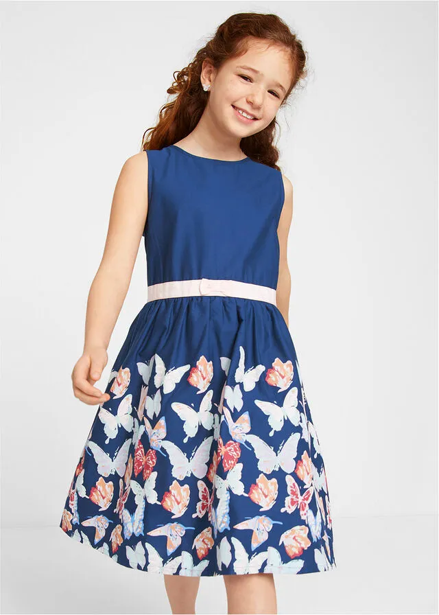 Vestido para niñas con estampado de mariposas Azul oscuro estampado