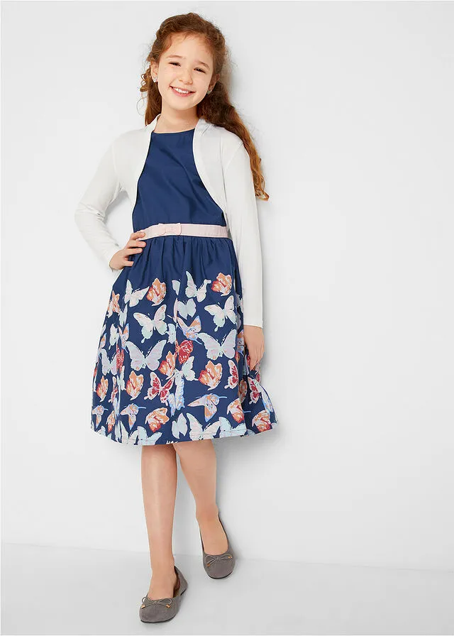 Vestido para niñas con estampado de mariposas Azul oscuro estampado