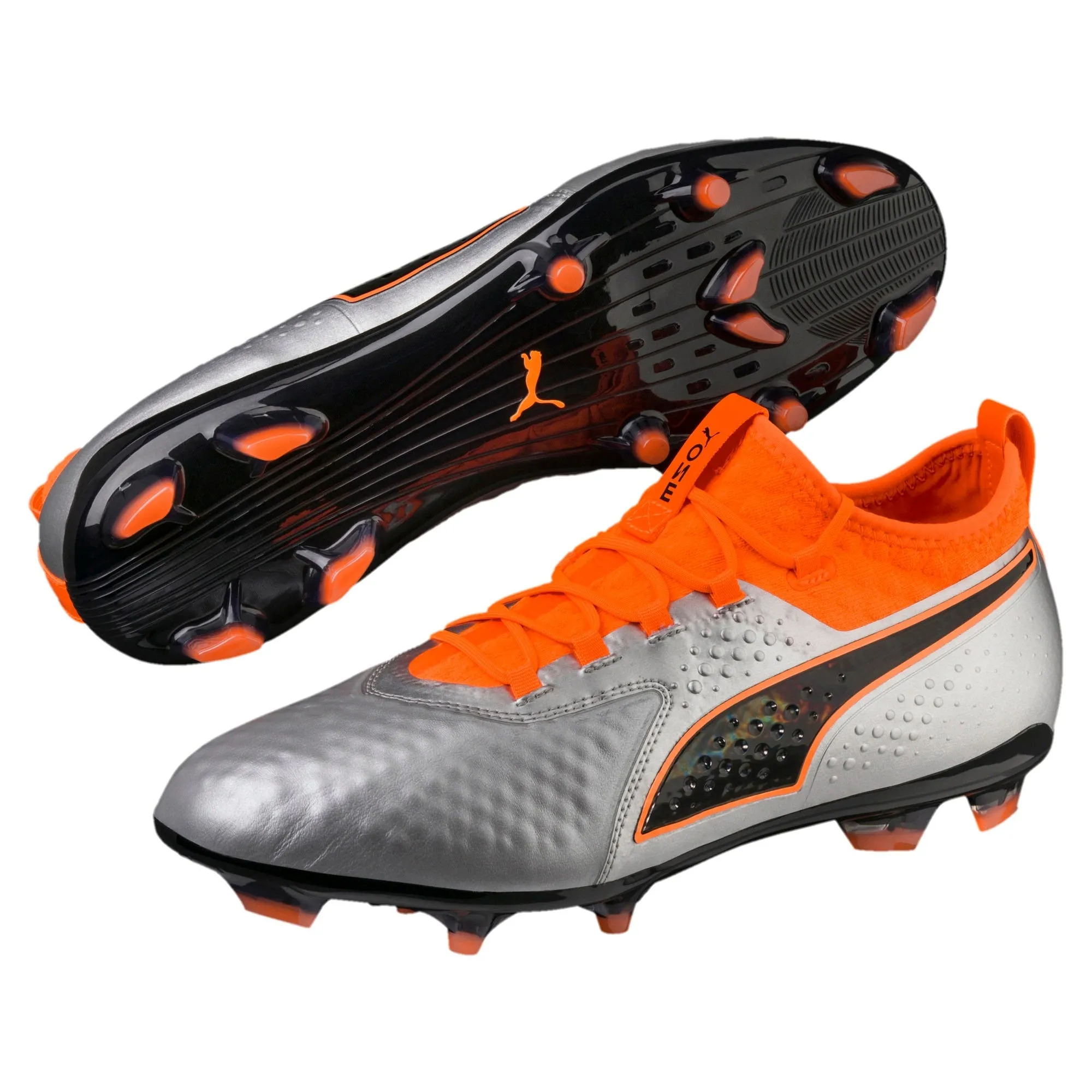 Zapatos Fútbol Hombre Puma One 2 FG Plateado/Naranjo