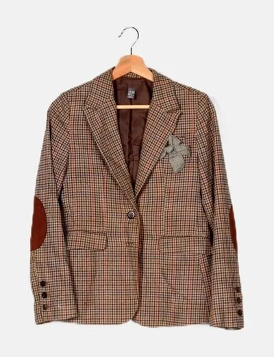 Zara Blazer marrón estampado de cuadros