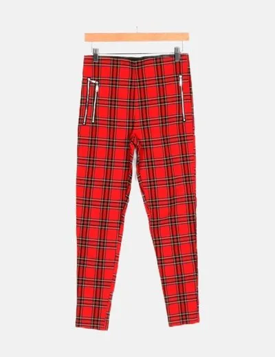 Zara Legging rojo estampado cuadros