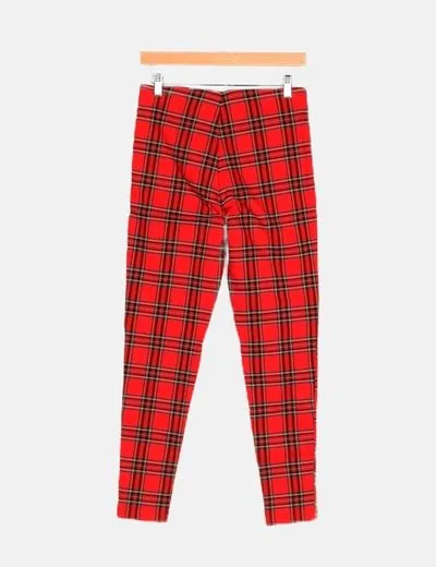 Zara Legging rojo estampado cuadros